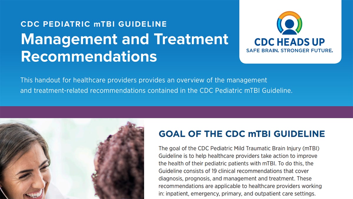 CDC pediatric mTBI guideline management and treatment recommendations