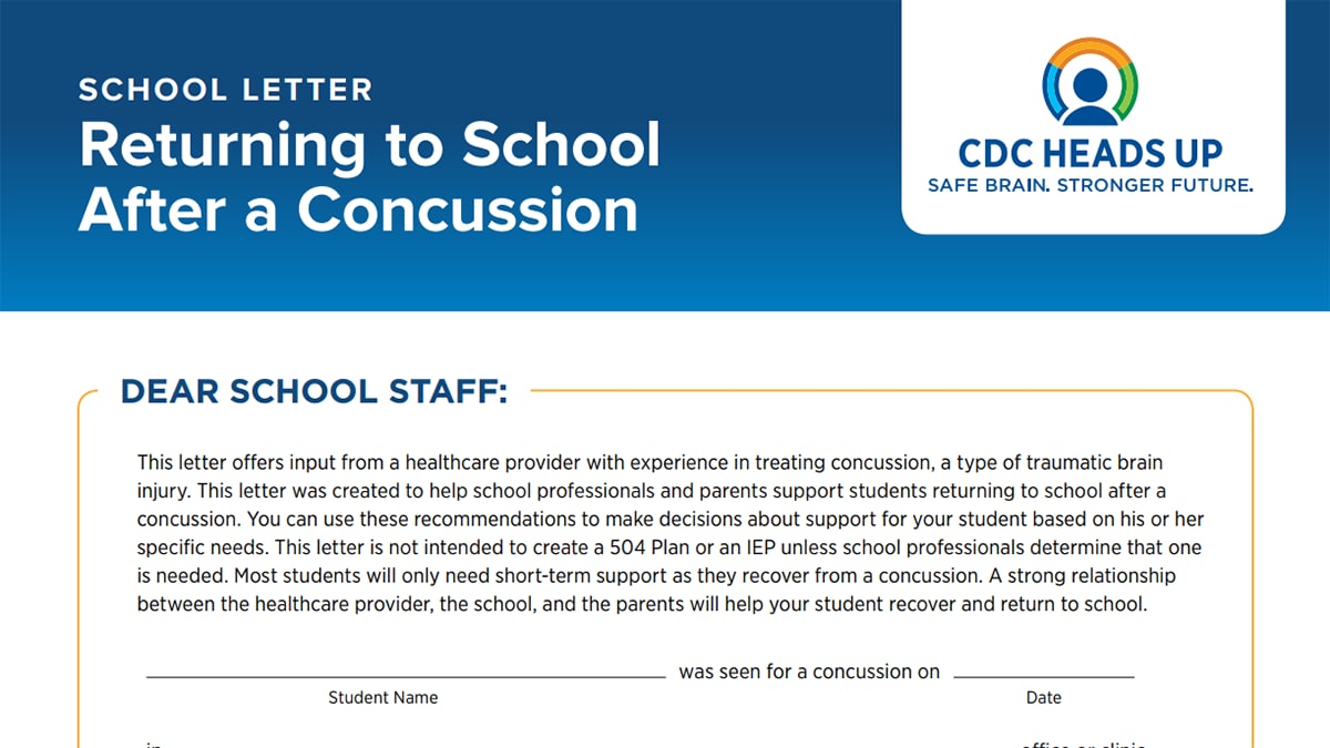 school letter returning to school after a concussion