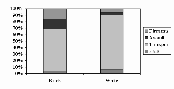 Slide 9 - Figure 7: TBI in Youth Aged 15-19 Years: Proportion by Cause and Race, 1997
