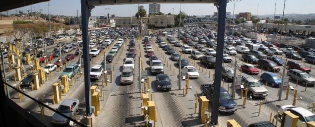 Vehicles waiting to cross the border into the United States at the San Diego Port of Entry