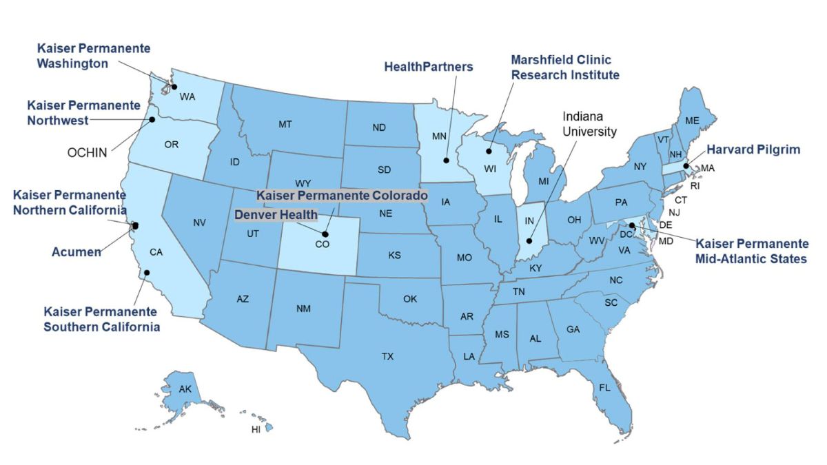 U.S. Map showing Vaccine Safety Datalink (VSD) Member Healthcare Organizations.