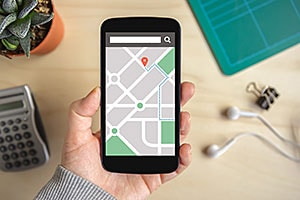 Smartphone displaying interactive map