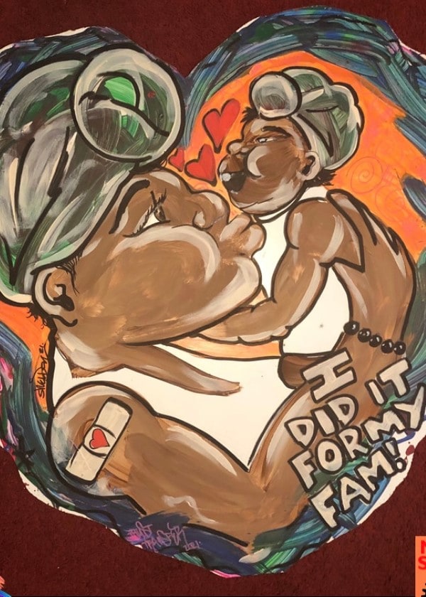 Painting showing mother holding baby, I did it for my fam!