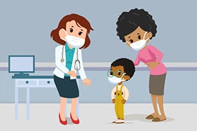 Mother and child talking with doctor