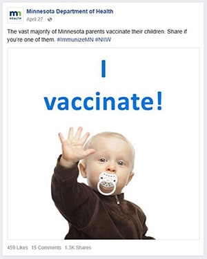 Social media example; Minnesota Department of Health, I vaccinate!