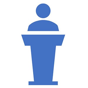 Illustration of a person next to a podium.