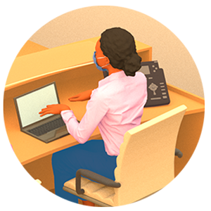 Illustration of person on a laptop.