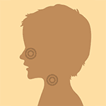 Ilustración del perfil de la cabeza de un niño con las áreas de la parte posterior de la nariz y la garganta resaltadas.