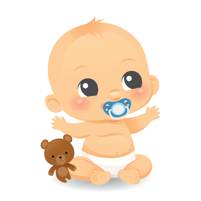 Illustration of a baby with a teddy bear.
