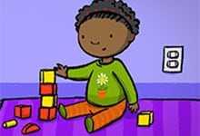 Illustration of a girl playing with blocks