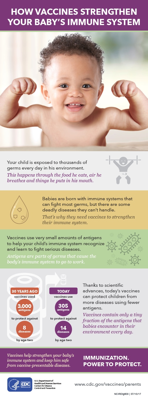 How Vaccines Strengthen Your Babyâ€™s Immune System infographic.