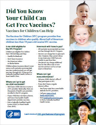 Vaccines for Children program (VFC) image of pdf flyer