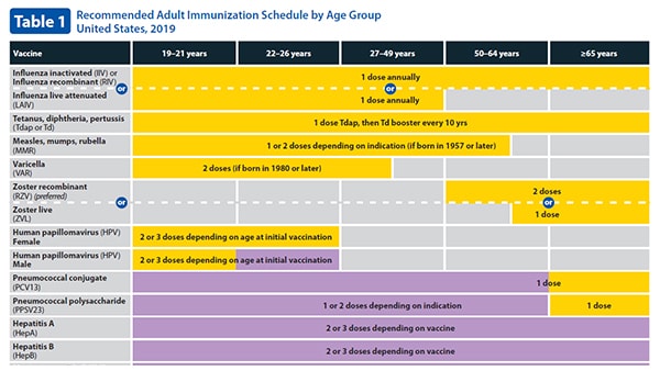 Adult Immunization Schedule by Vaccine and Age Group | CDC