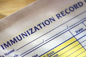Printed sheet titled Immunization Record