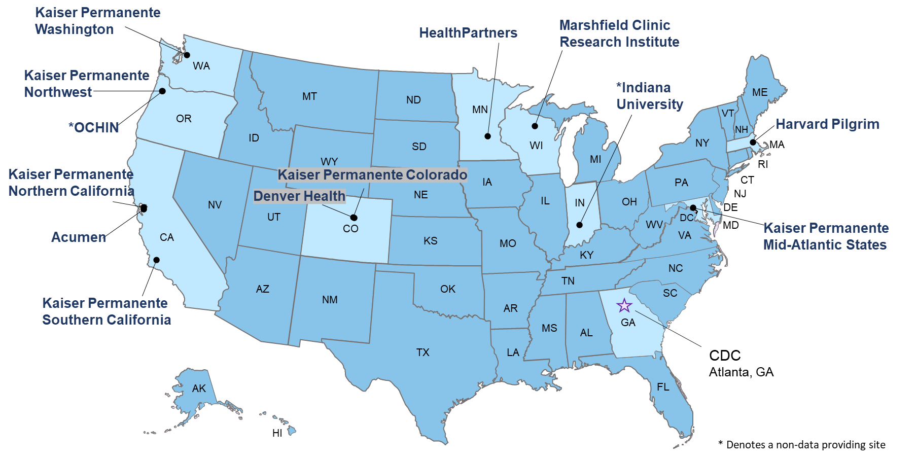 Participating VSD Healthcare Organizations in the US Map