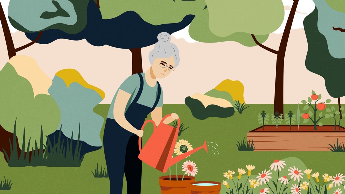 Graphic of an older adult gardening