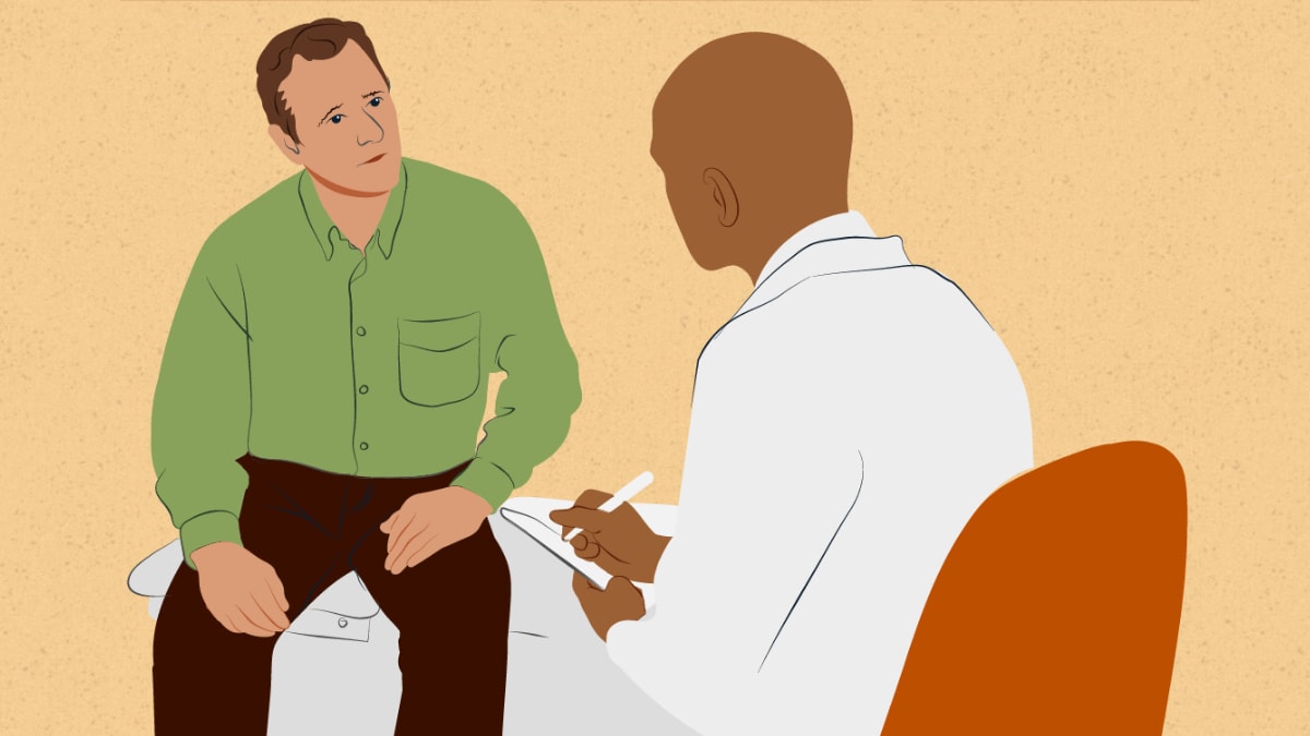 Graphic of a patient talking to their healthcare provider.