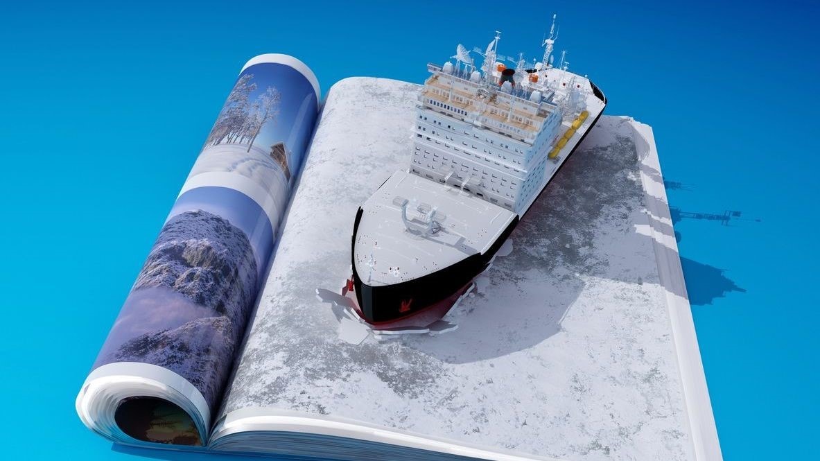 Photo of a cruise ship on a magazine