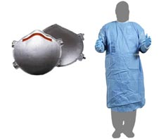N95 respirator with a gown
