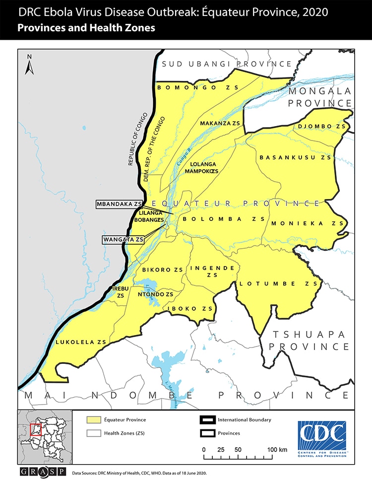 2020 Outbreak Map of Western DRC