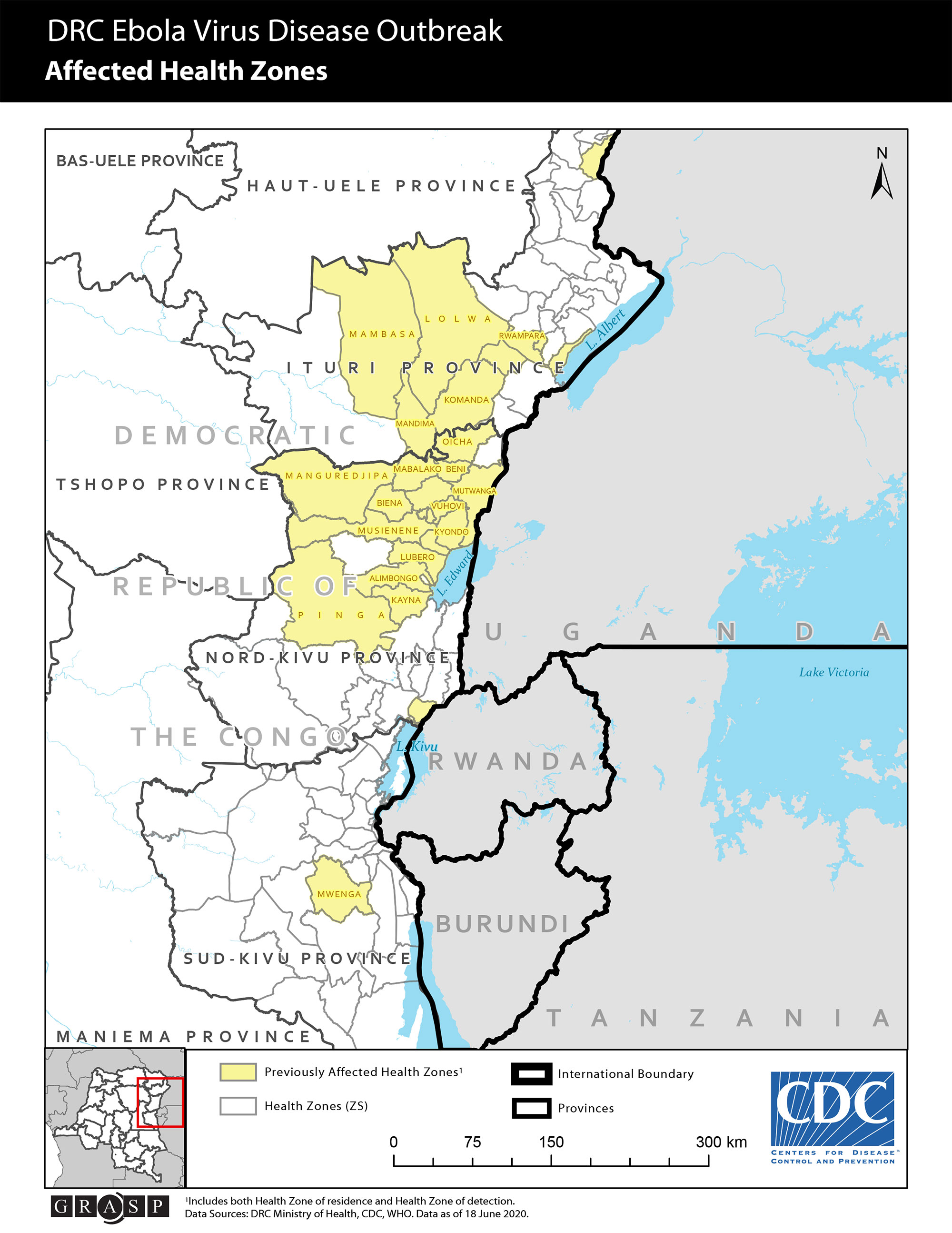 Map showing Ebola Outbreak 2019 in the DRC