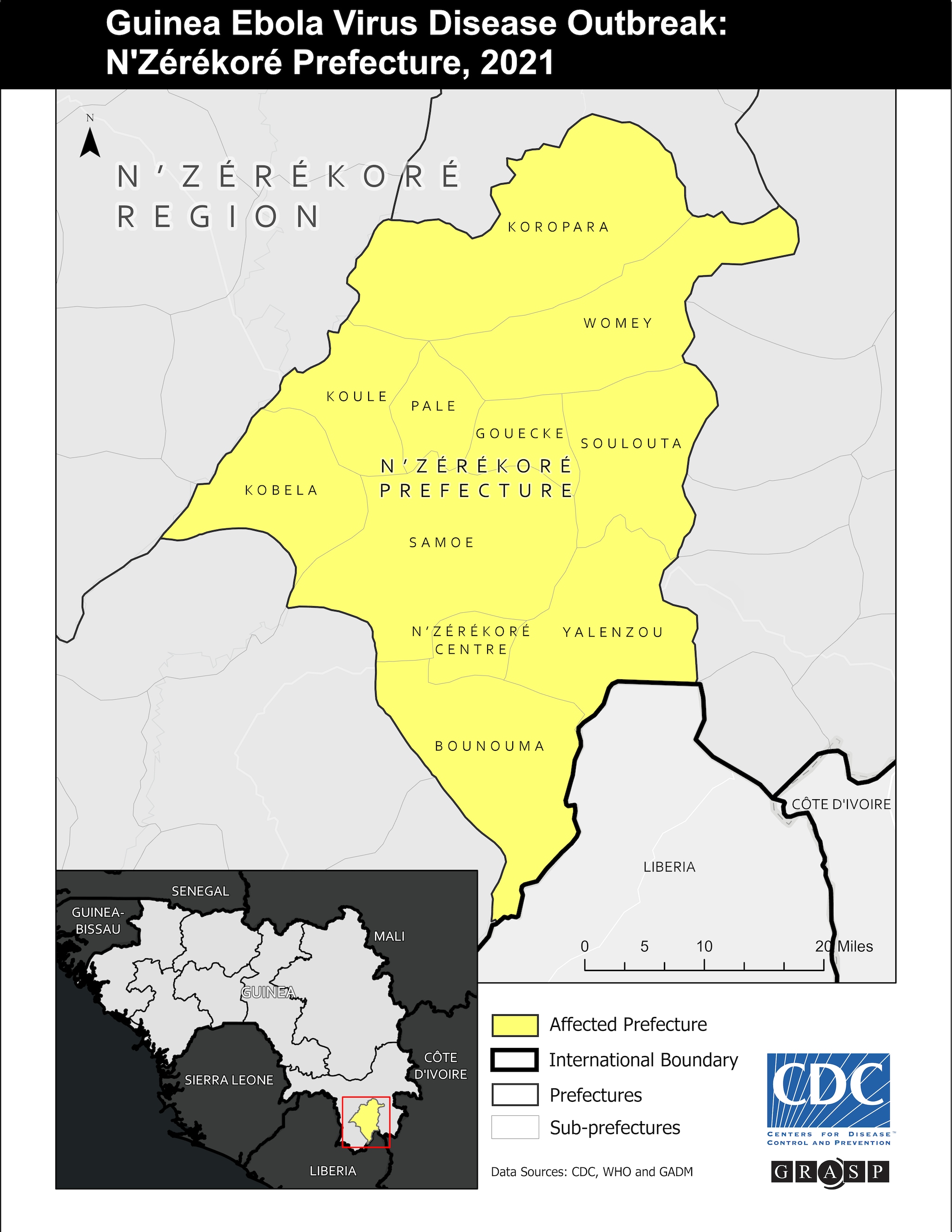 Map of Guinea EVD Outbreak, N'Zérékoré Prefecture, 2021