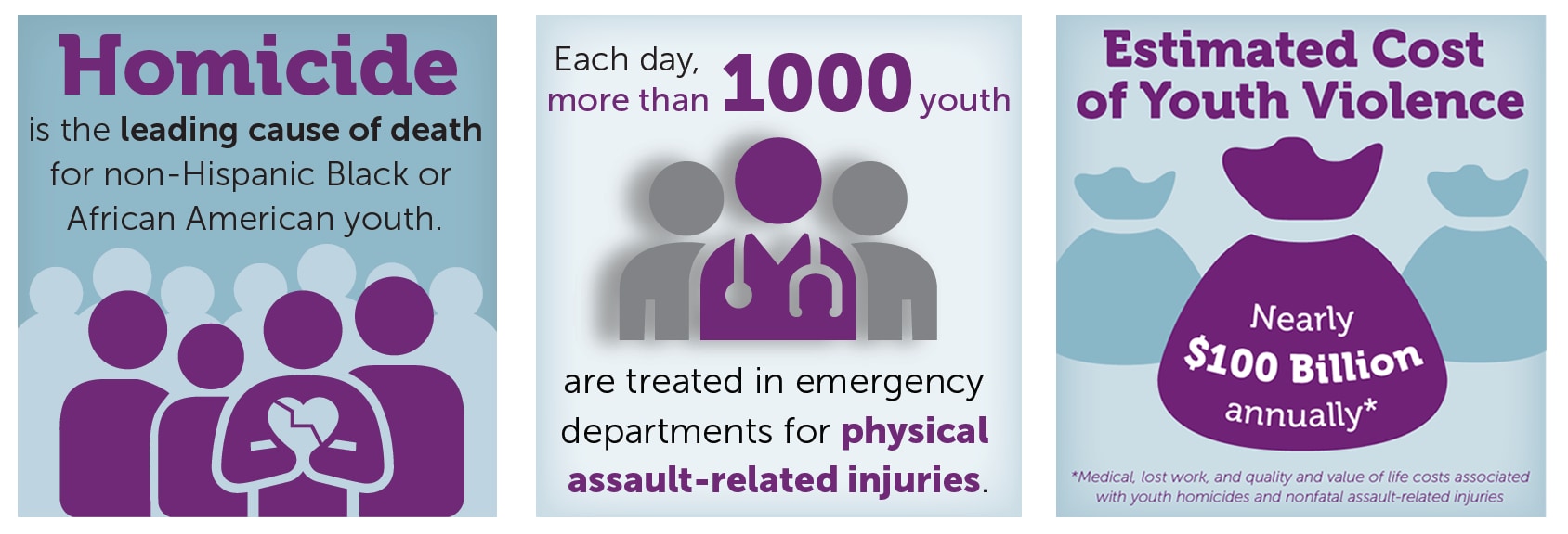 leading cause of death for non-Hispanic Black youth. assault-related injuries. Estimated cost of YV.