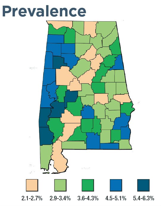 Alabama prevalence map