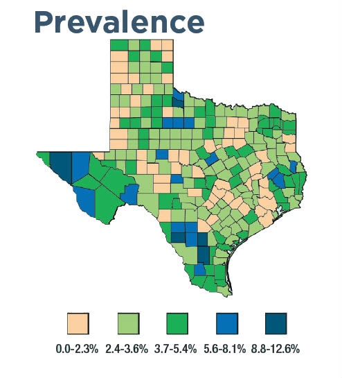 Texas prevalence map