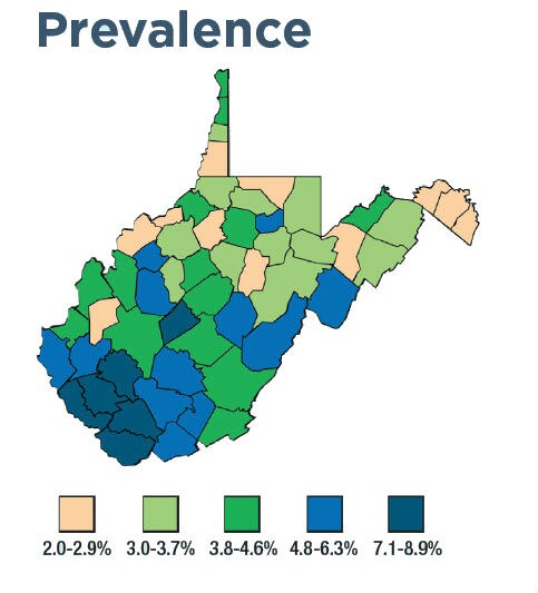 West Virginia prevalence map
