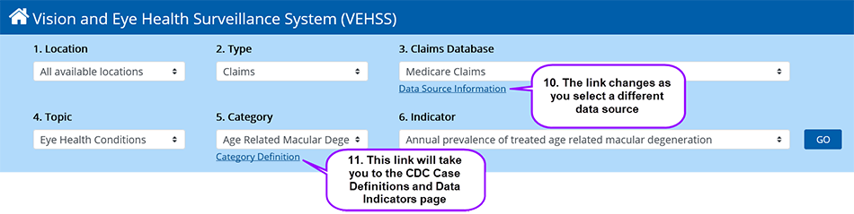 Screenshot showing the Data Source Information and Category Definition links
