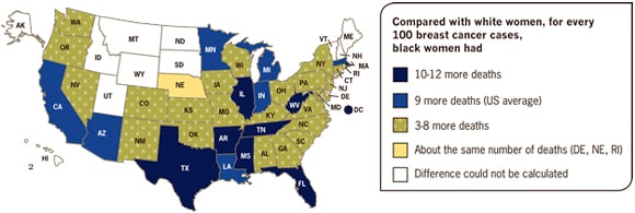 Number of Additional Breast Cancer Deaths Among Black Women, By State