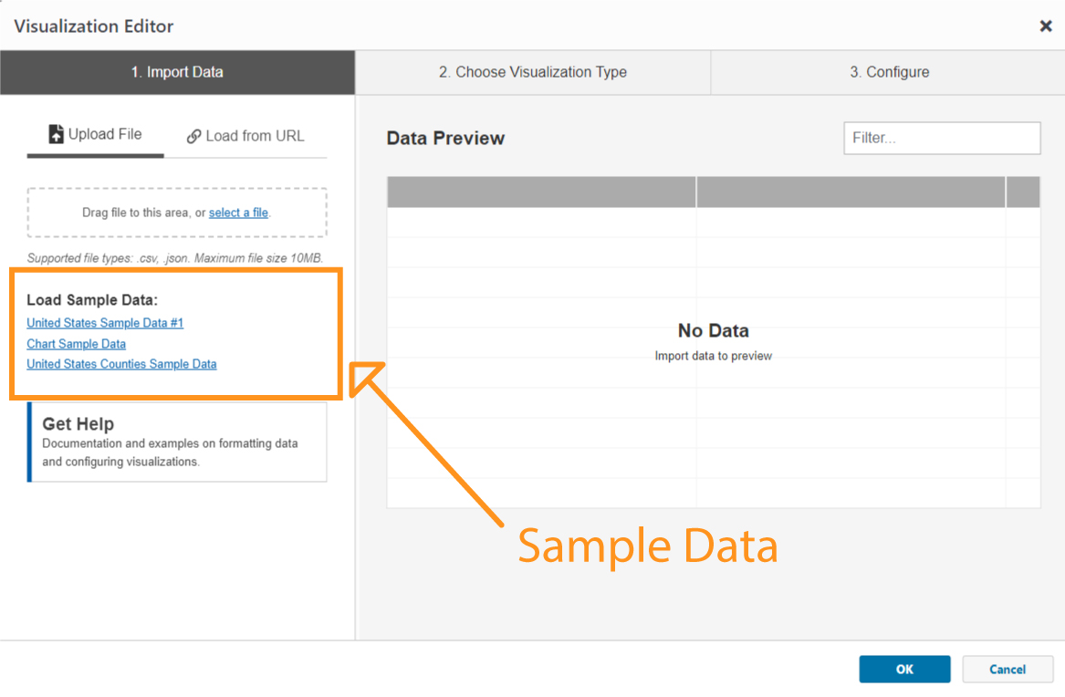 Sample-Data Screen Capture showing the Load Data screen and highlighting the sample data field