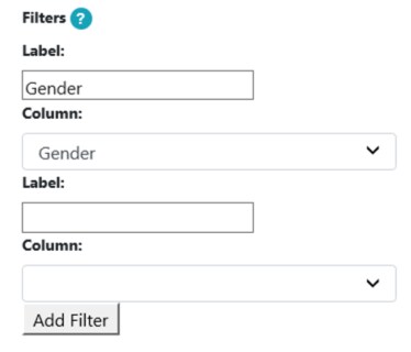 Screen capture of fields for defining filters