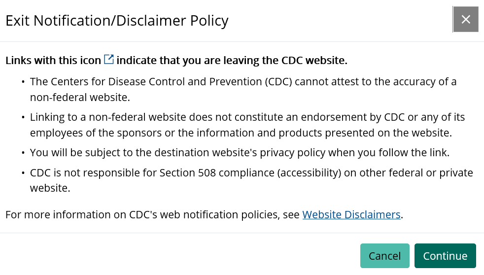 Site exit notification pop-up