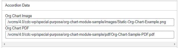 Accordion Section Screen Capture of Accordion Data Section of the WCMS Org Chart Module Editor