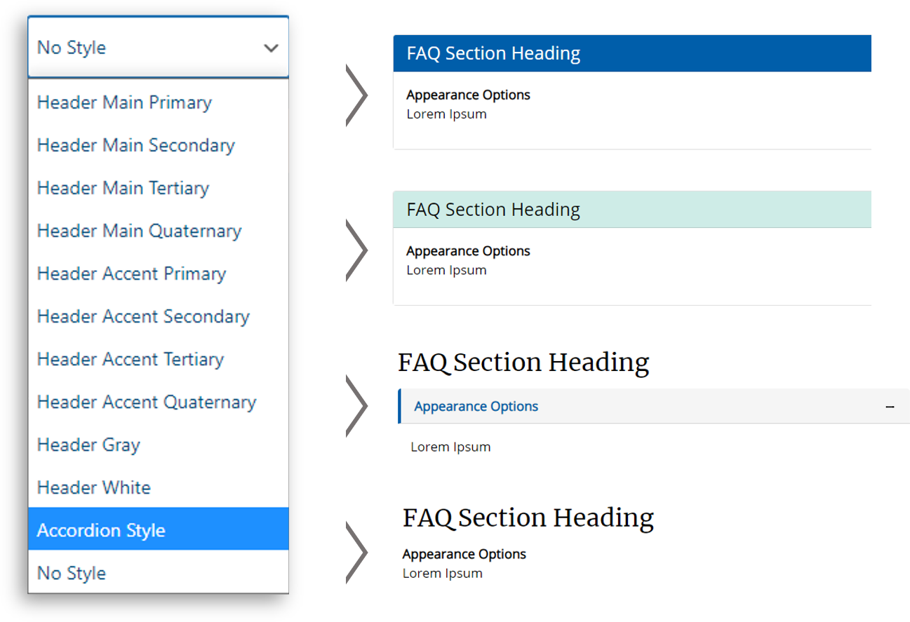 image showing the selection window for FAQ card styles