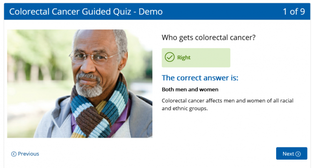 quiz correct response Screen capture of "right" response