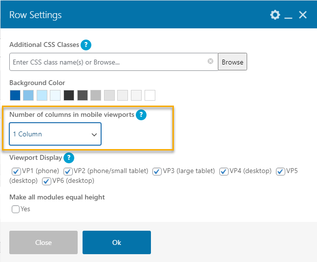 Screen Capture of Mobile Column Settings in WCMS