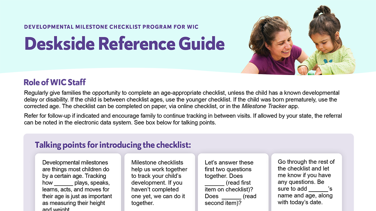 Development Task Reference Guide Deskside Reference Guide | Developmental Milestone Checklist Program ...