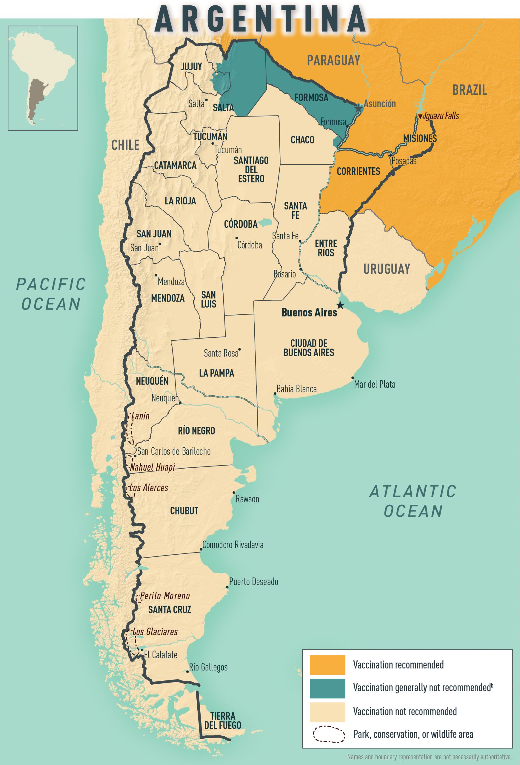 Yellow fever map for Argentina & neighboring countries