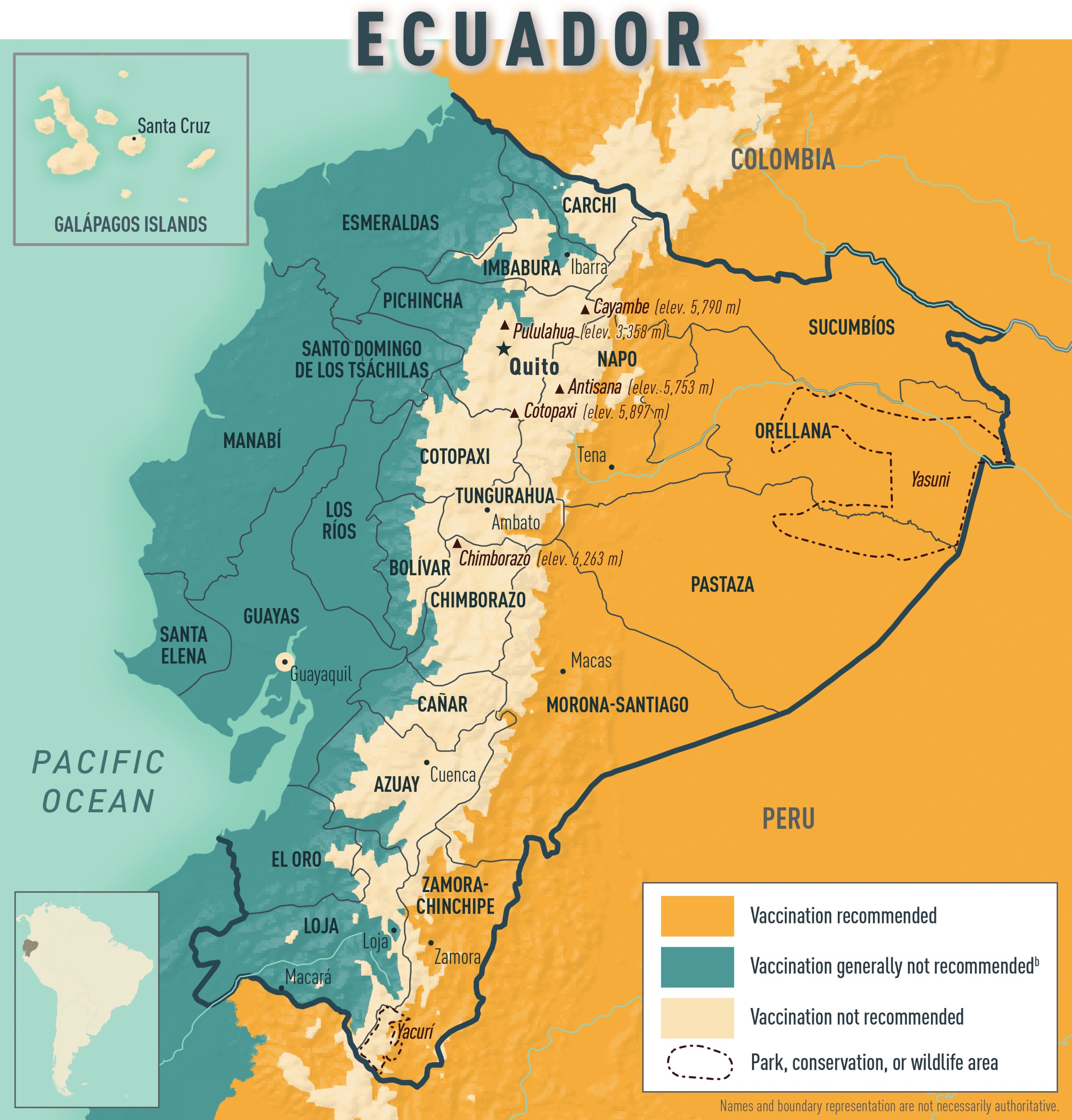 Yellow fever map for Ecuador & neighboring countries