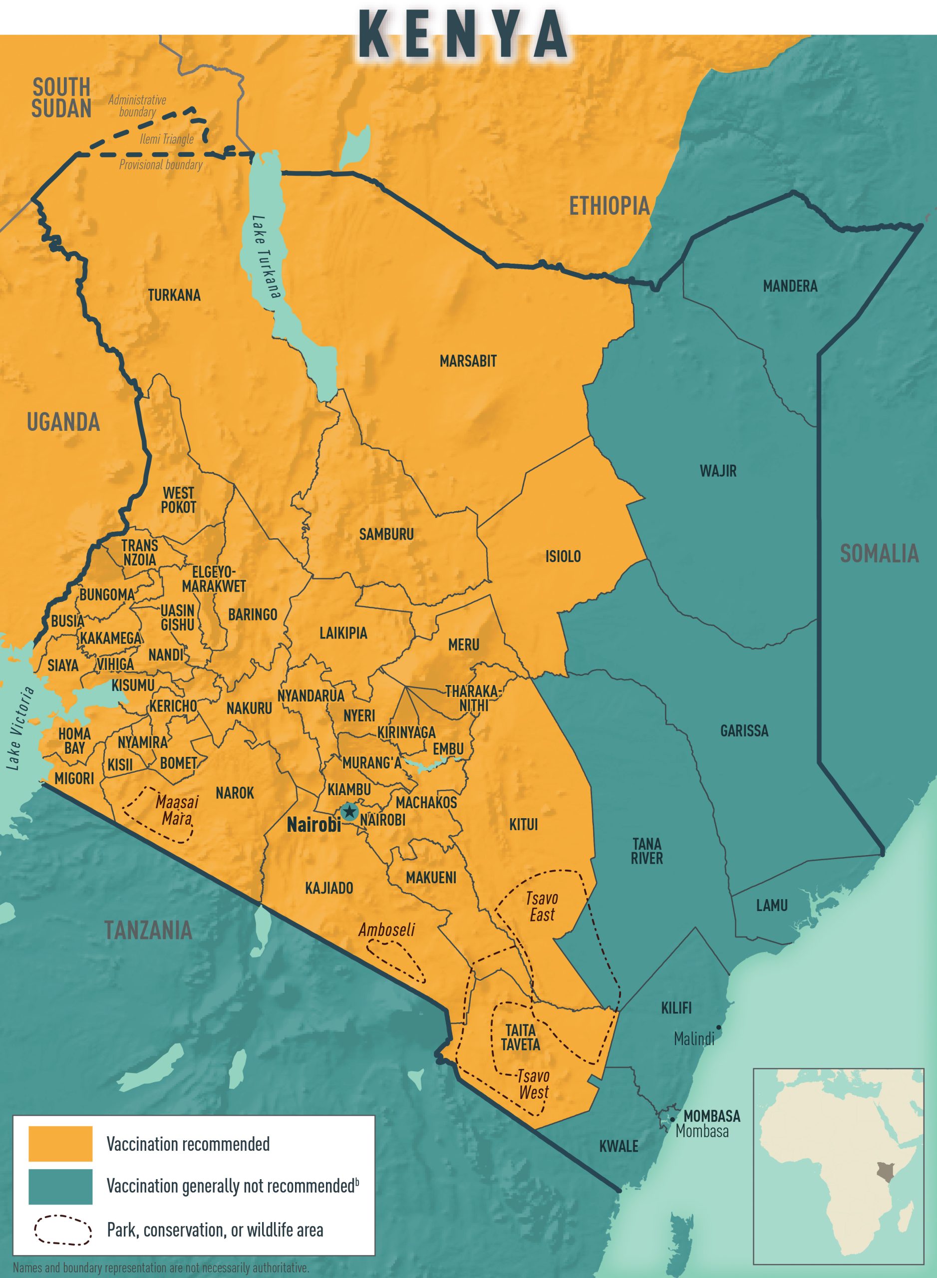 Yellow fever map for Kenya & neighboring countries