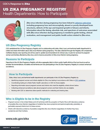 US Zika Preganancy Registry Health Departments: How to Participate fact sheet thumbnail