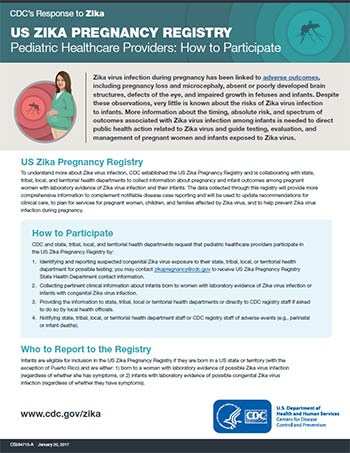 US Zika Pregnancy Registry Pediatric Healthcare Providers: How to Contribute factsheet thumbnail