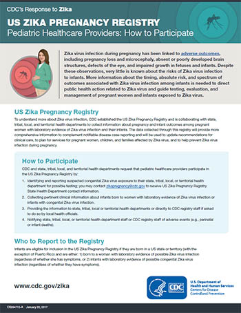 US Zika Pregnancy Registry Pediatric Healthcare Providers: How to Contribute factsheet thumbnail