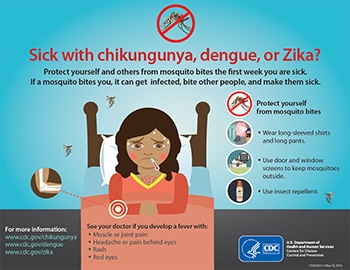 Sick with Chikungunya, Dengue, or Zika?  Protect yourself and others from mosquito bites during the first week of illness.