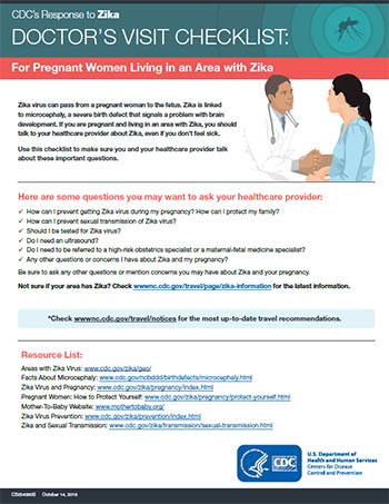 Doctors visit checklist: For pregnant women living in an area with Zika factsheet thumbnail