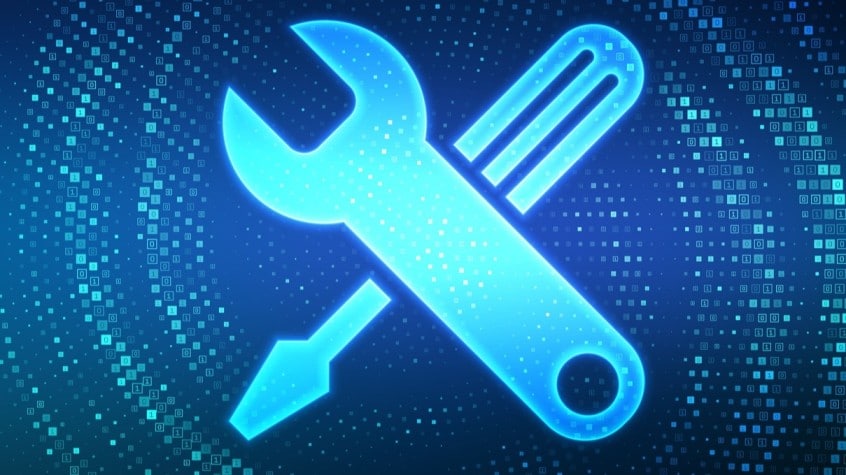 Graphic of tools on a blue background