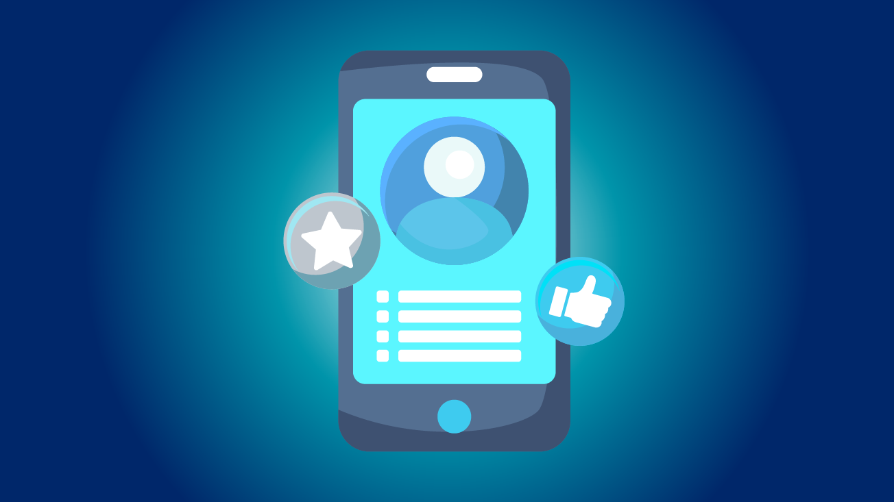 Icon of phone with star and thumbs up